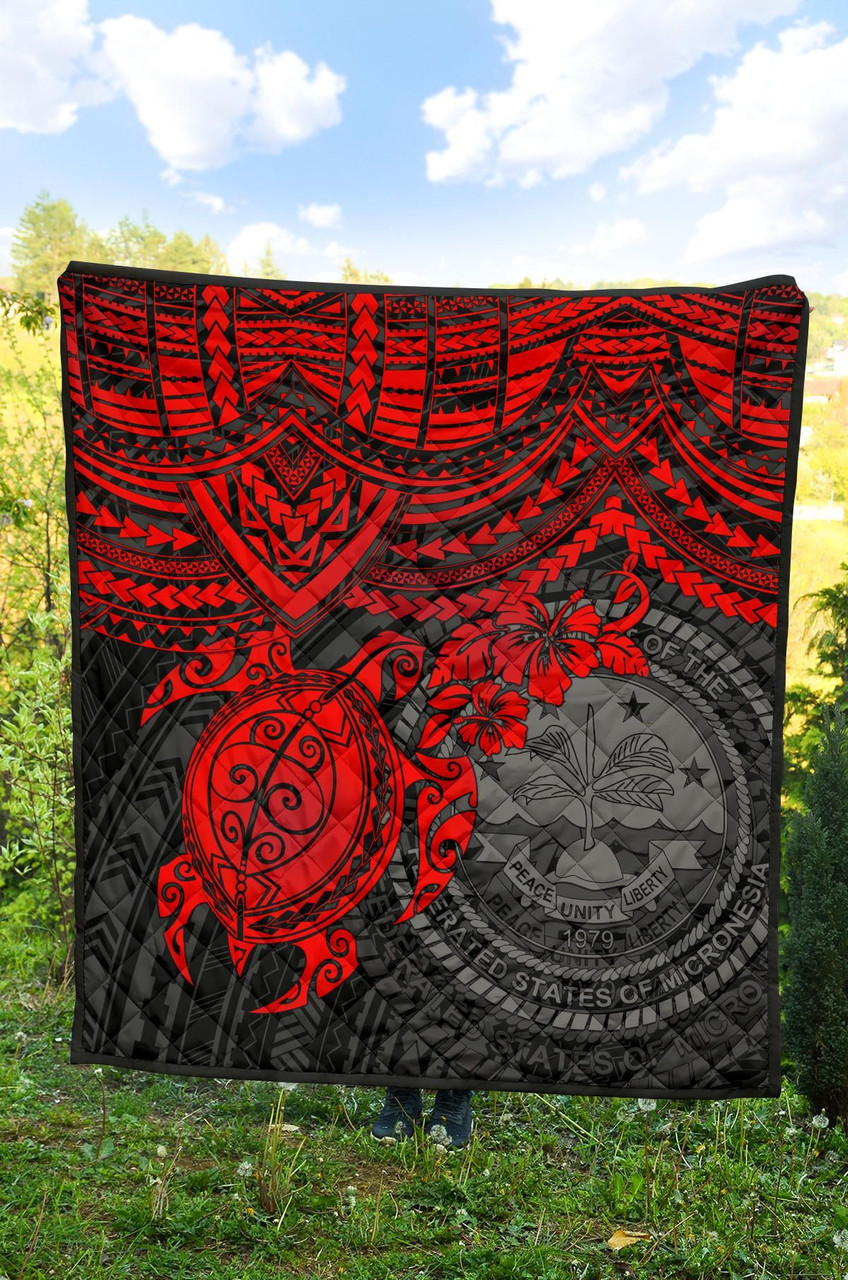 Federated States Of Micronesia Premium Quilt - Federated States Of Micronesia Seal & Red Turtle Hibiscus 5