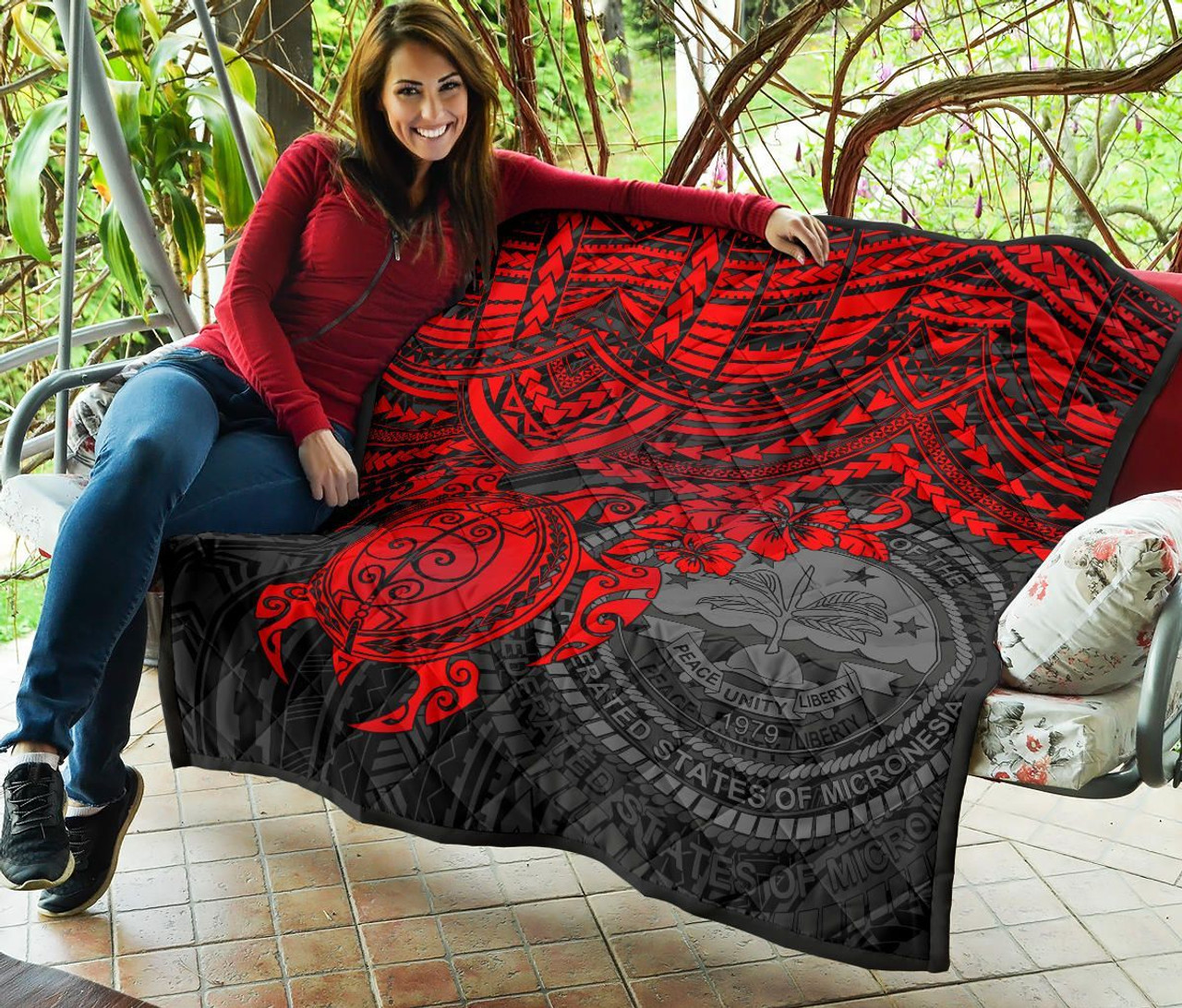 Federated States Of Micronesia Premium Quilt - Federated States Of Micronesia Seal & Red Turtle Hibiscus 8