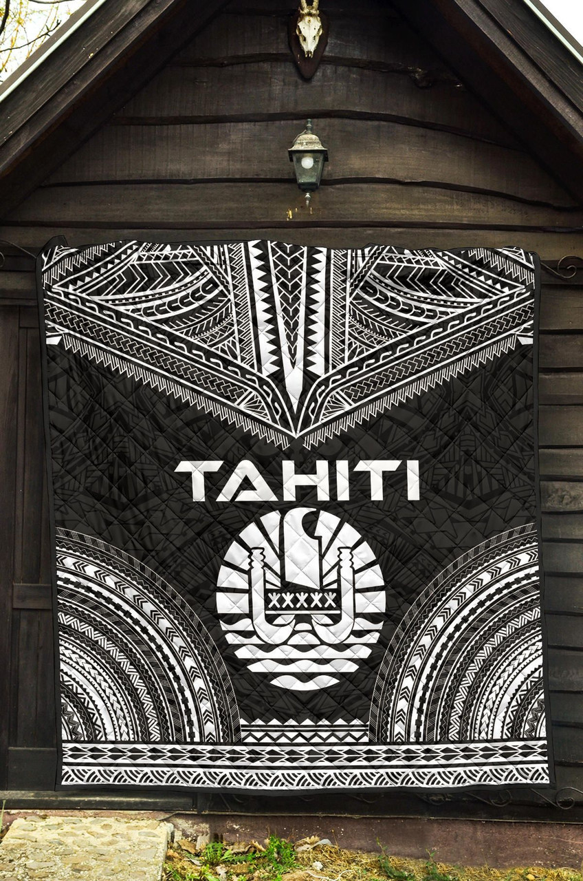 Tahiti Premium Quilt - Tahiti Flag Polynesian Chief Black Version 3