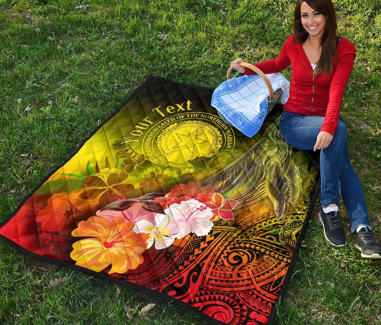 CNMI Custom Personalised Premium Quilt - Humpback Whale with Tropical Flowers (Yellow) 6