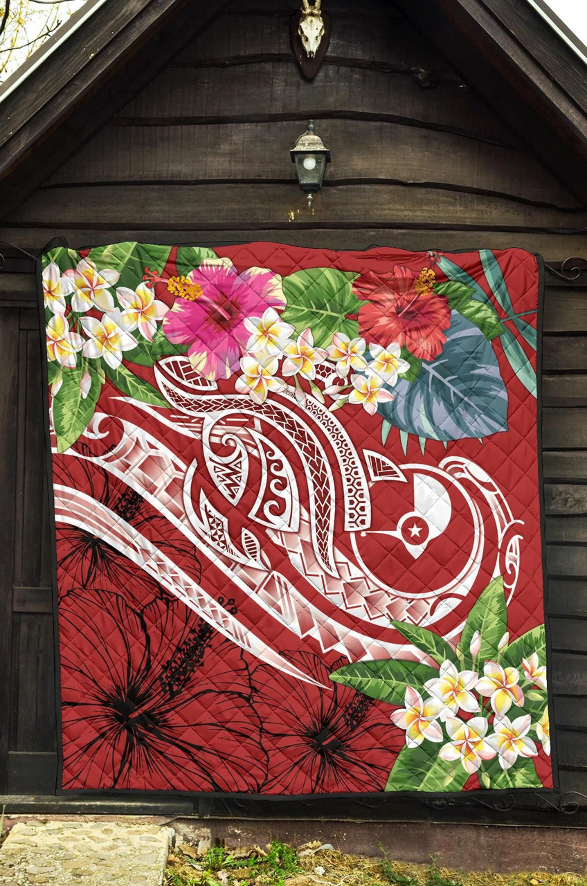 YAP Polynesian Premium Quilt - Summer Plumeria (Red) 6