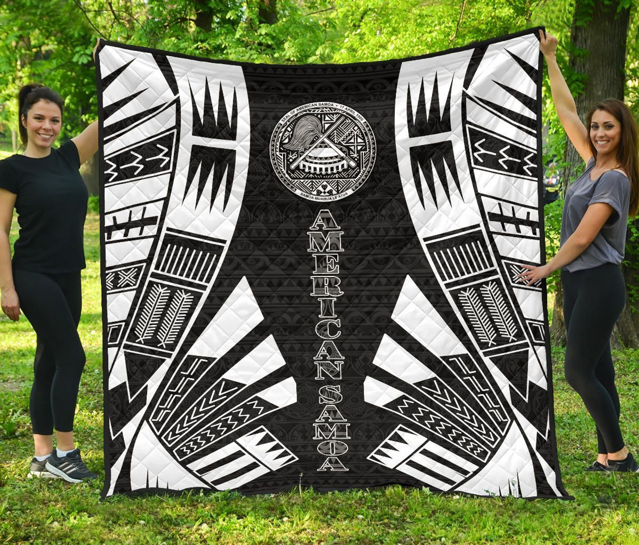 American Samoa Premium Quilt - American Samoa Seal Polynesian White Tattoo (Black) 1