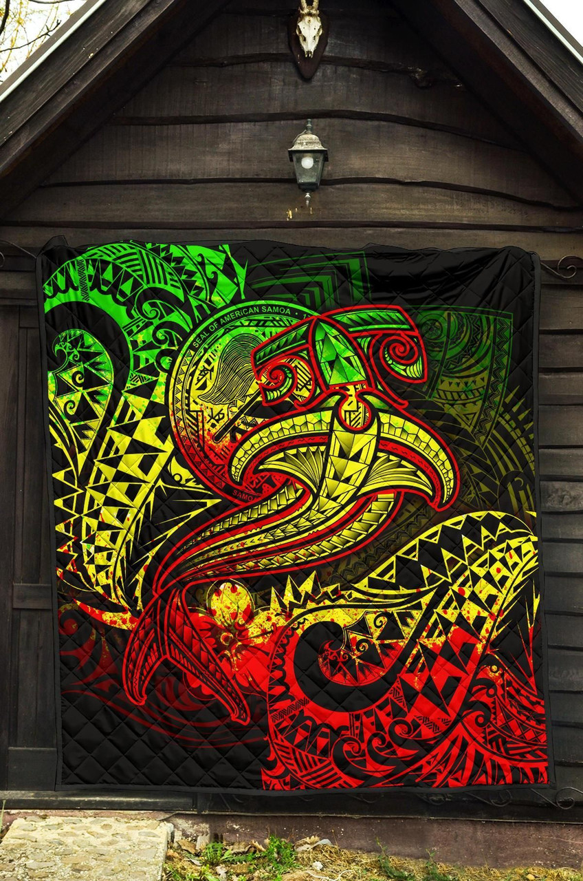 American Samoa Premium Quilt - Reggae Shark Polynesian Tattoo 5