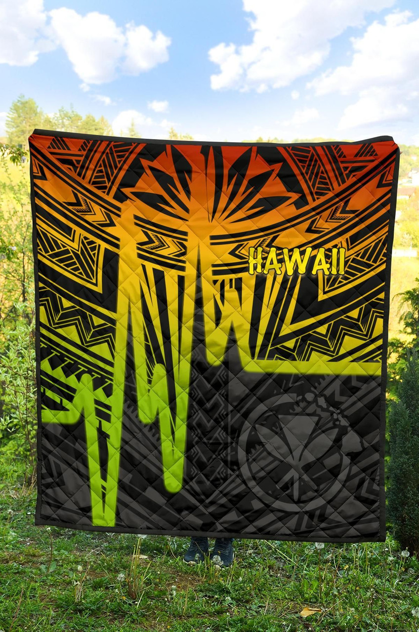 Hawaii Premium Quilt -  Kanaka Maoli With Polynesian Pattern In Heartbeat Style (Reggae) 9