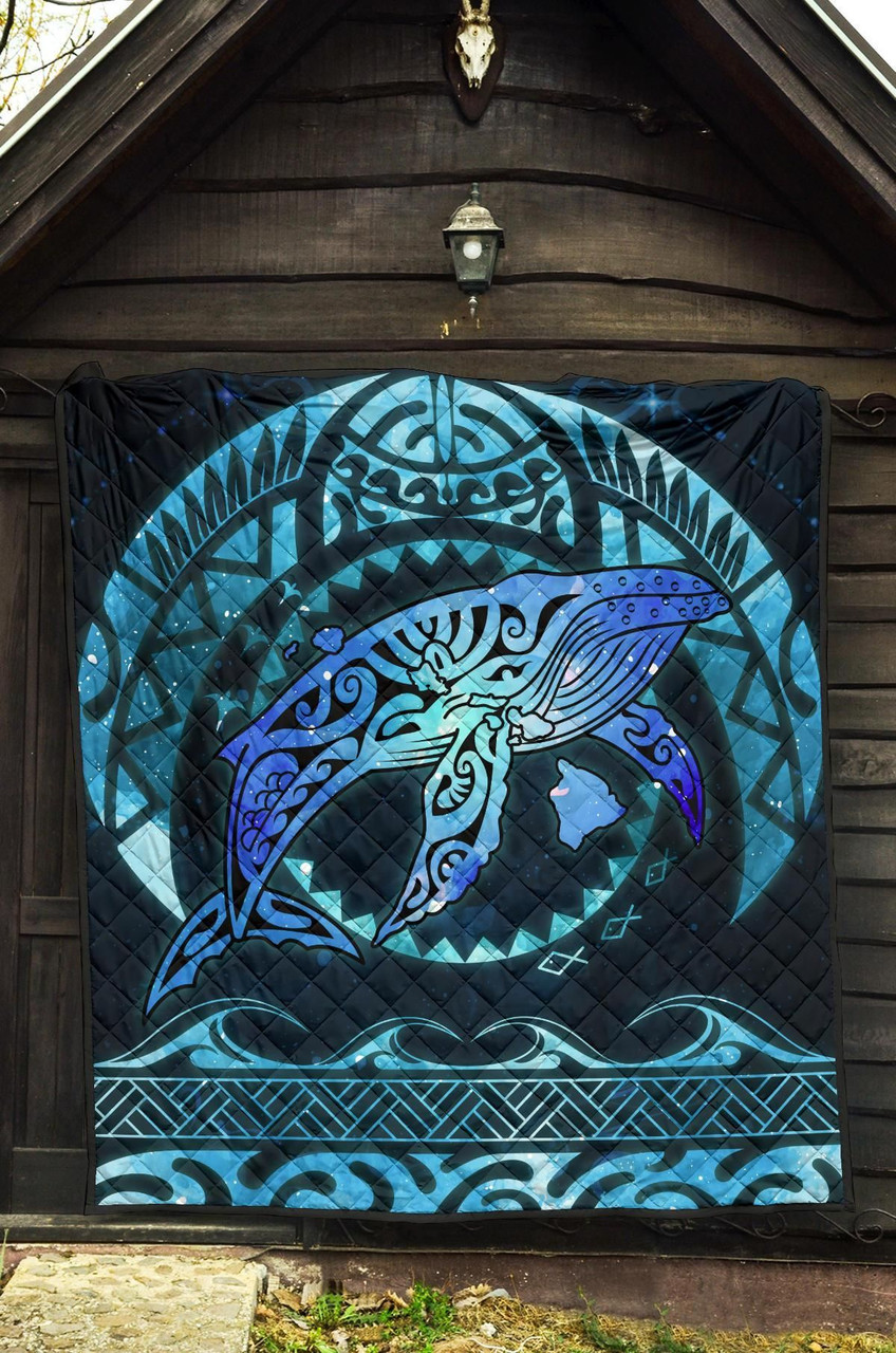 Polynesian Hawaii Premium Quilt - Whale Hawaii Map Blue Galaxy 5