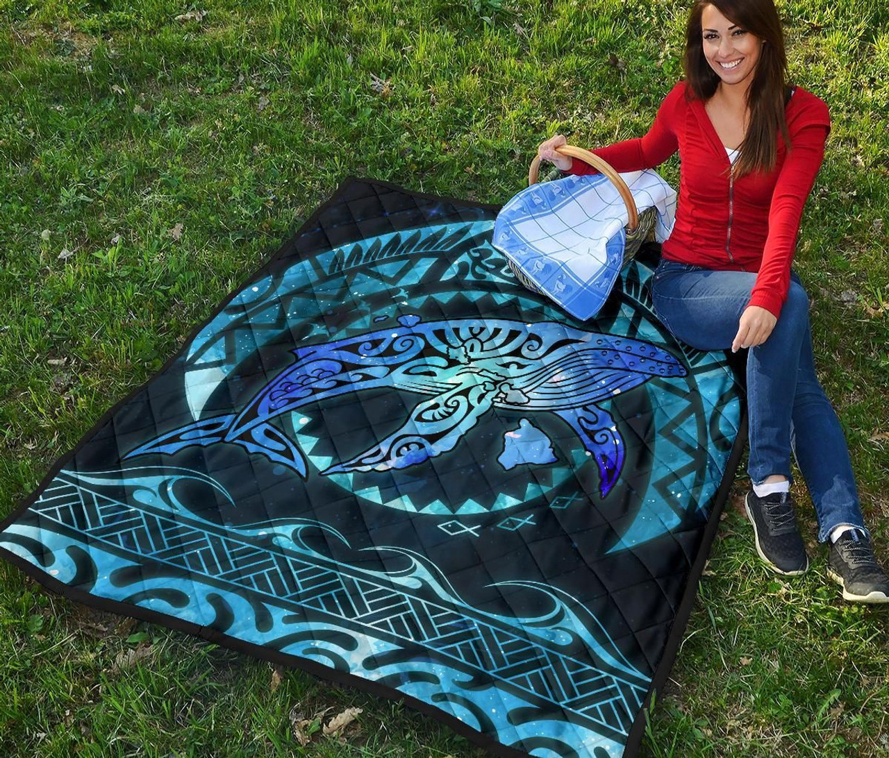 Polynesian Hawaii Premium Quilt - Whale Hawaii Map Blue Galaxy 6