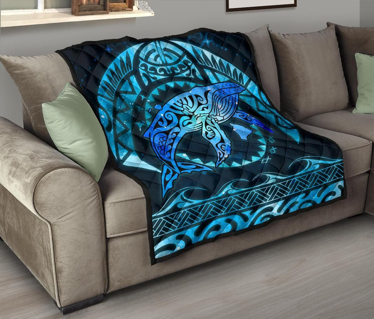 Polynesian Hawaii Premium Quilt - Whale Hawaii Map Blue Galaxy 9