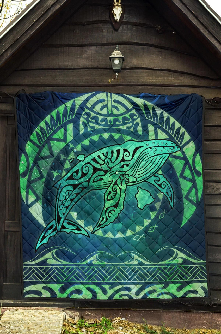 Polynesian Hawaii Premium Quilt - Whale Hawaii Map Green Galaxy 5