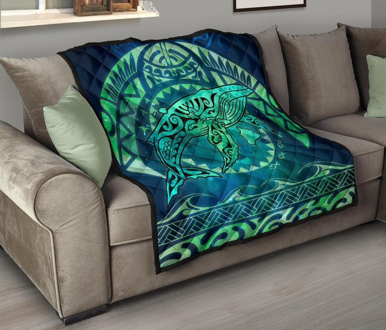 Polynesian Hawaii Premium Quilt - Whale Hawaii Map Green Galaxy 9