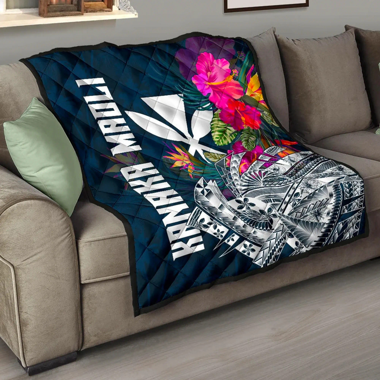 Hawaii Premium Quilt - Polynesian Hibiscus with Summer Vibes 1