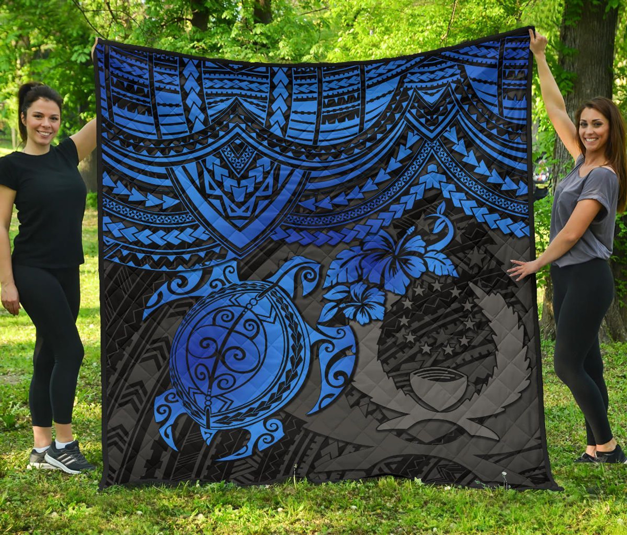 Pohnpei Polynesian Premium Quilt - Polynesian Blue Turtle 1