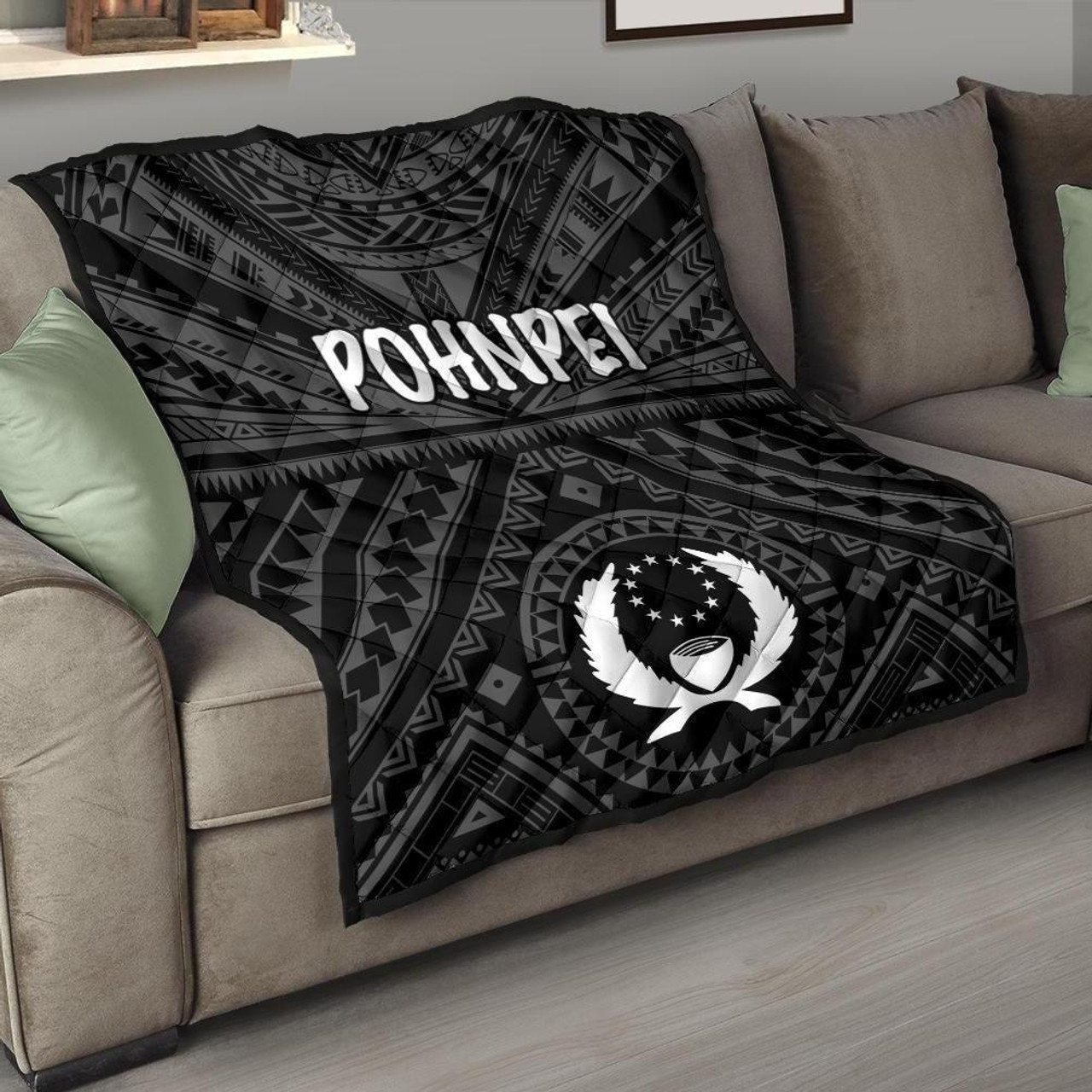 Pohnpei Premium Quilt - Pohnpei Seal With Polynesian Tattoo Style ( Black) 1