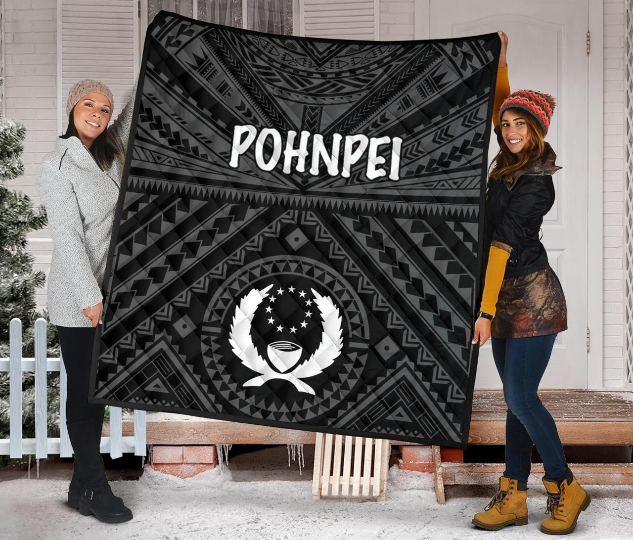 Pohnpei Premium Quilt - Pohnpei Seal With Polynesian Tattoo Style ( Black) 7