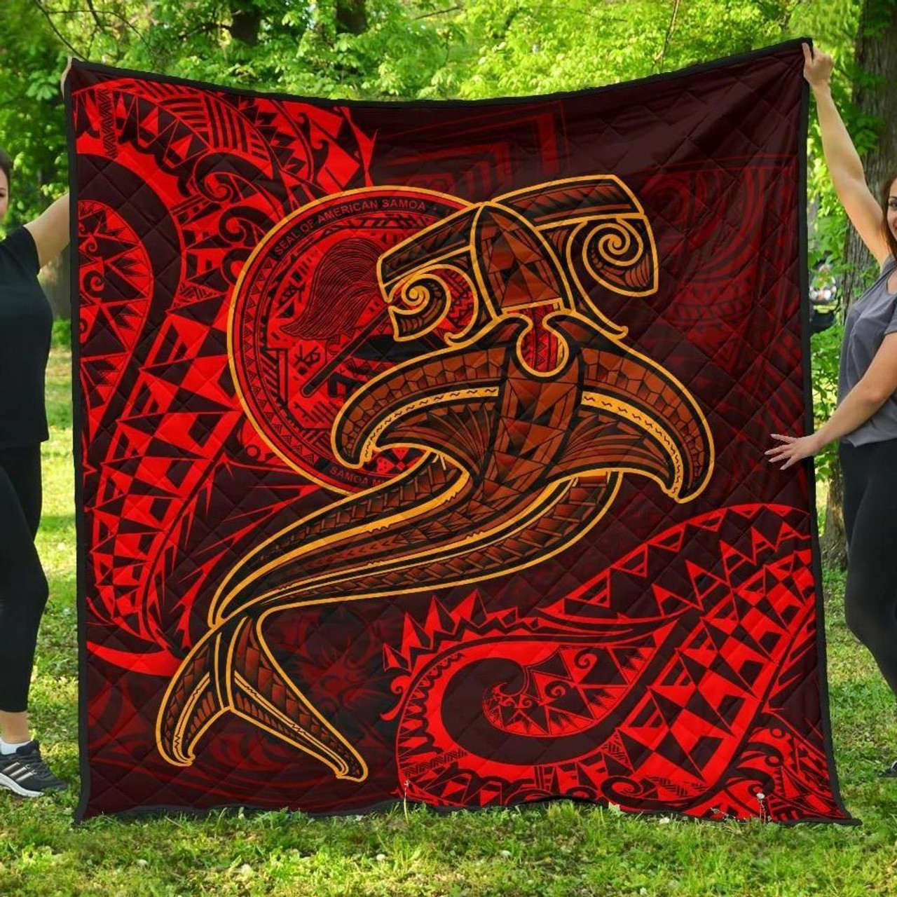 American Samoa Premium Quilt - Red Shark Polynesian Tattoo 1