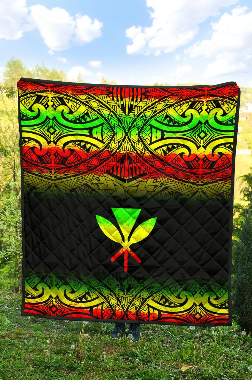 Hawaii Premium Quilt - Reggae Kanaka Maoli Polynesian Tattoo & Black Frog 5