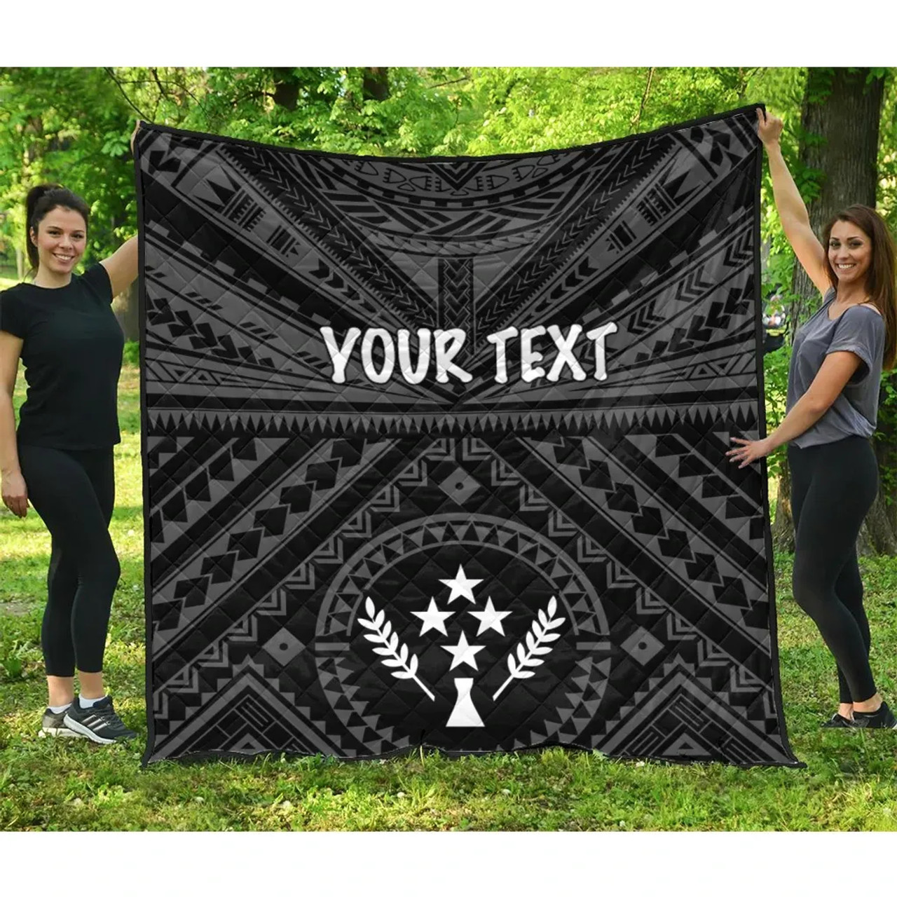 Kosrae Personalised Premium Quilt - Kosrae Flag In Polynesian Tattoo Style (Black) 3