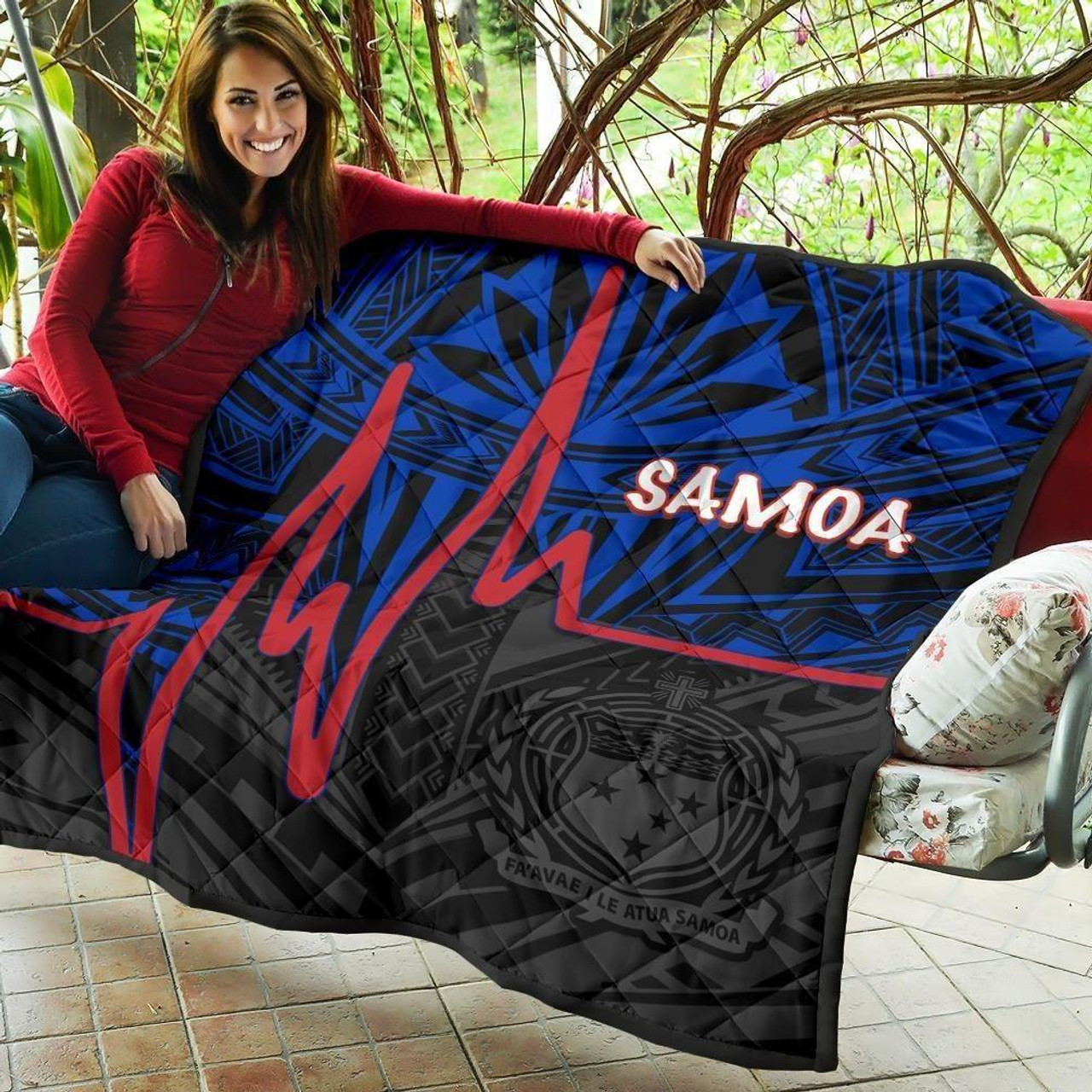 Samoa Premium Quilt - Samoa Seal With Polynesian Patterns In Heartbeat Style(Blue) 2
