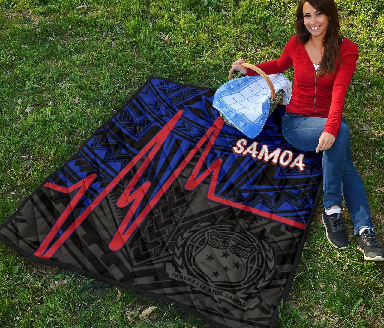 Samoa Premium Quilt - Samoa Seal With Polynesian Patterns In Heartbeat Style(Blue) 3