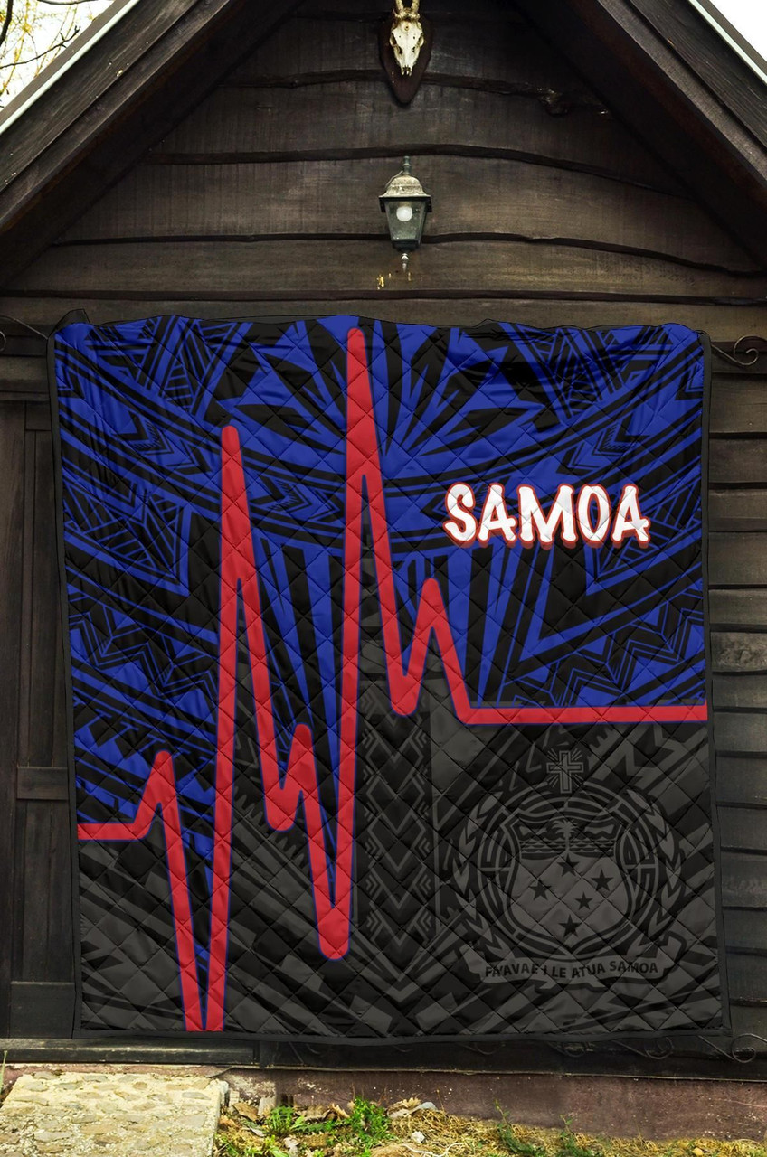 Samoa Premium Quilt - Samoa Seal With Polynesian Patterns In Heartbeat Style(Blue) 7