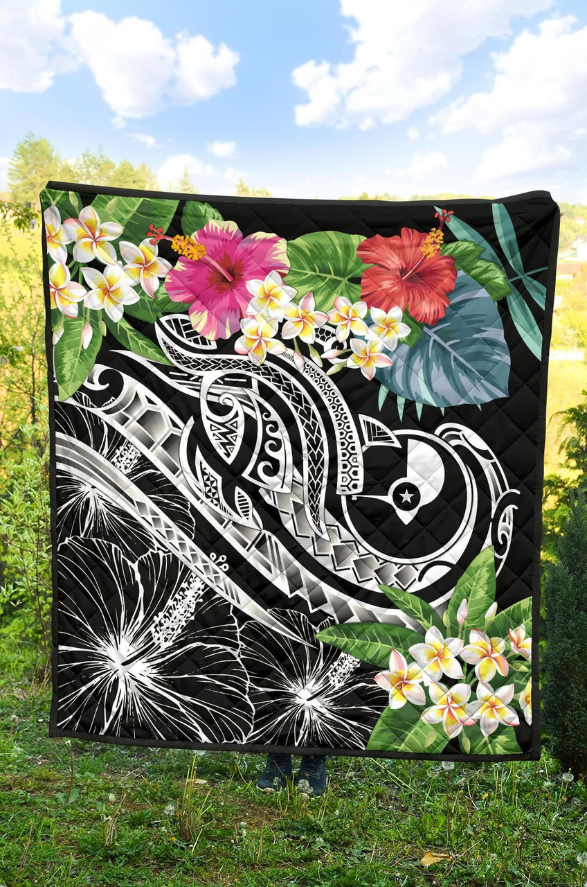 YAP Polynesian Premium Quilt - Summer Plumeria (Black) 5