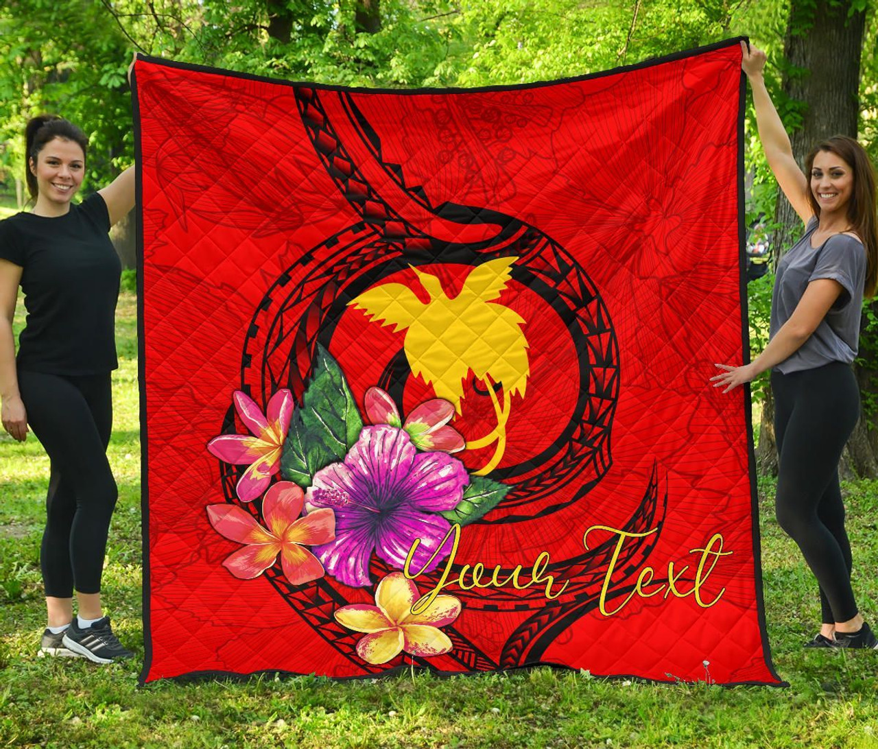 Papua New Guinea Polynesian Custom Personalised Premium Quilt - Floral With Seal Red 1