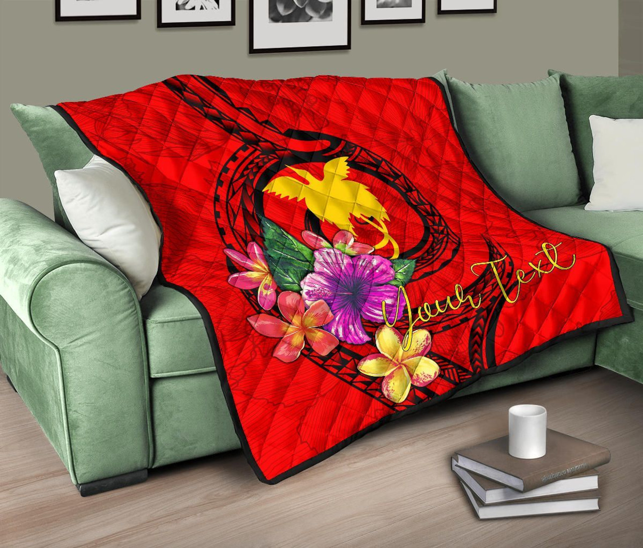 Papua New Guinea Polynesian Custom Personalised Premium Quilt - Floral With Seal Red 8