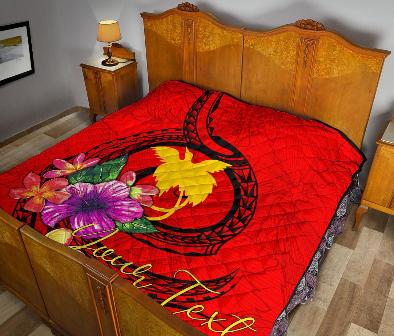 Papua New Guinea Polynesian Custom Personalised Premium Quilt - Floral With Seal Red 9