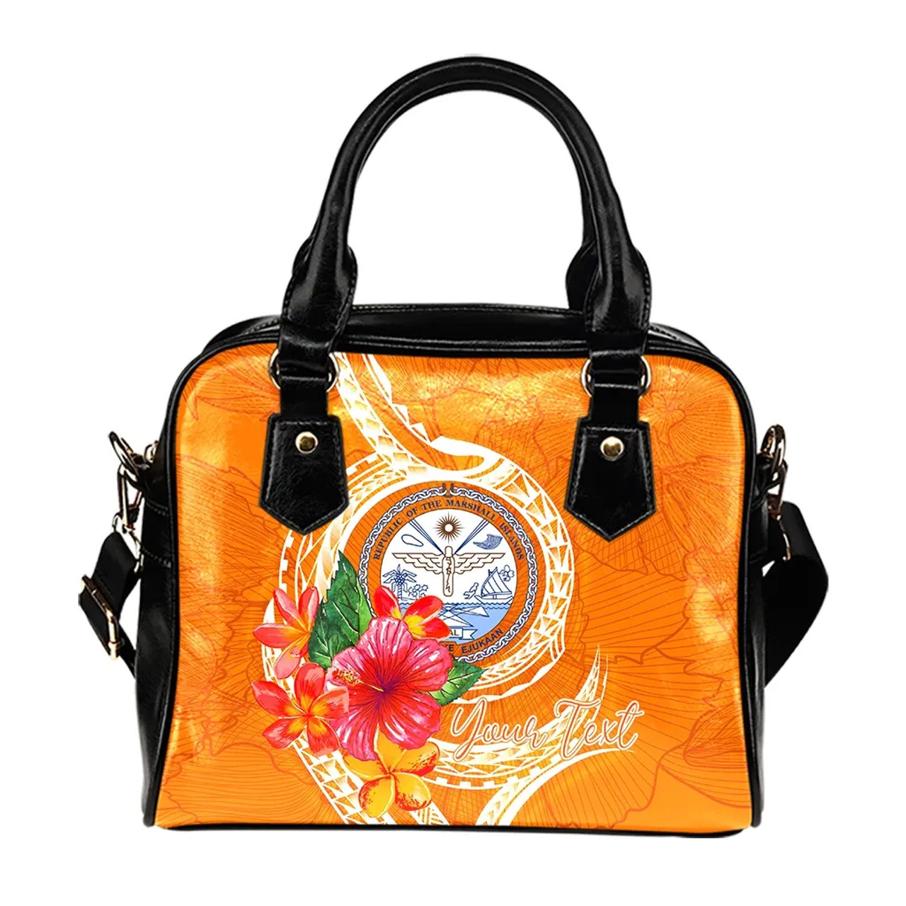 Marshall Islands Polynesian Custom Personalised Shoulder Handbag - Orange Floral With Seal 1