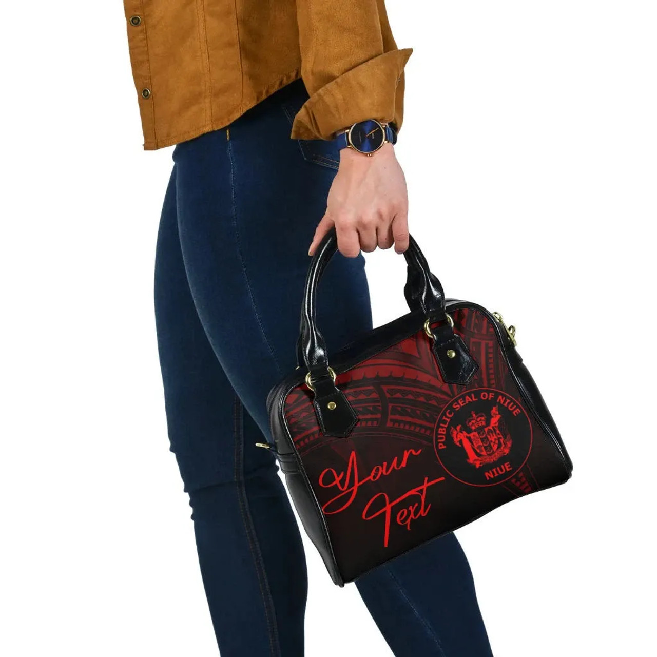 Niue Custom Personalised Shoulder Handbag - Cross Style Red Color 2