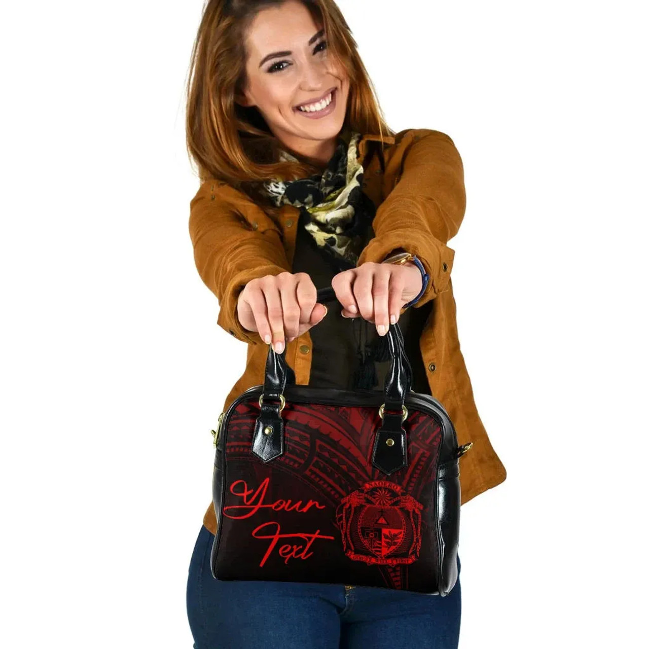 Nauru Custom Personalised Shoulder Handbag - Cross Style Red Color 1