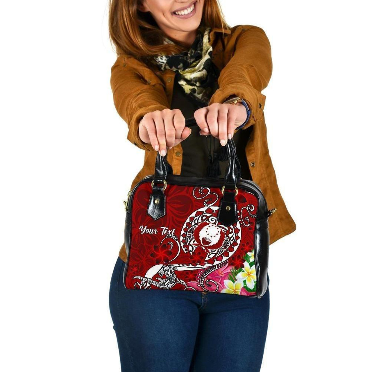 Pohnpei Custom Personalised Shoulder Handbag - Turtle Plumeria (Red) 1