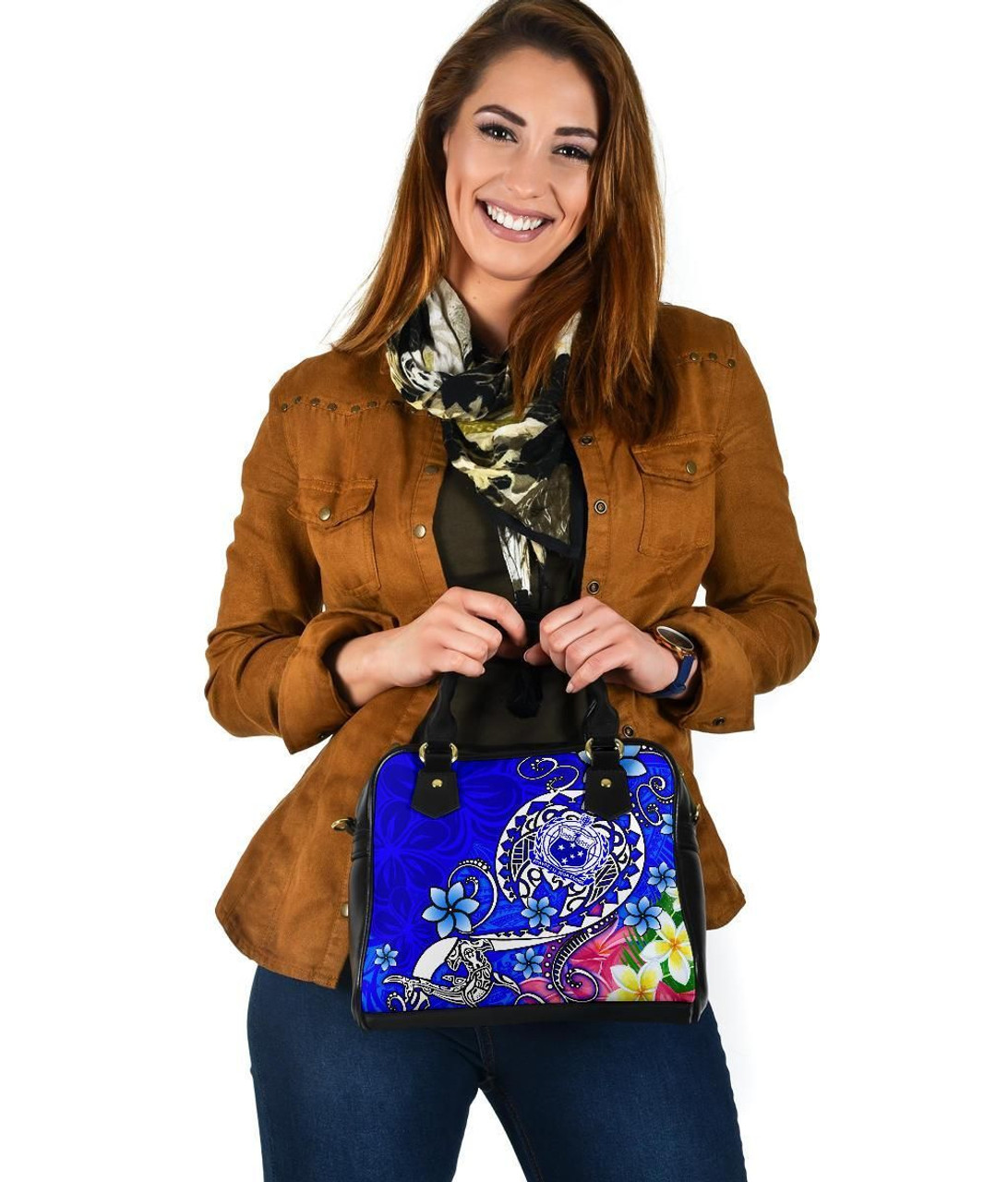 Samoa Shoulder Handbag - Turtle Plumeria (Blue) 4