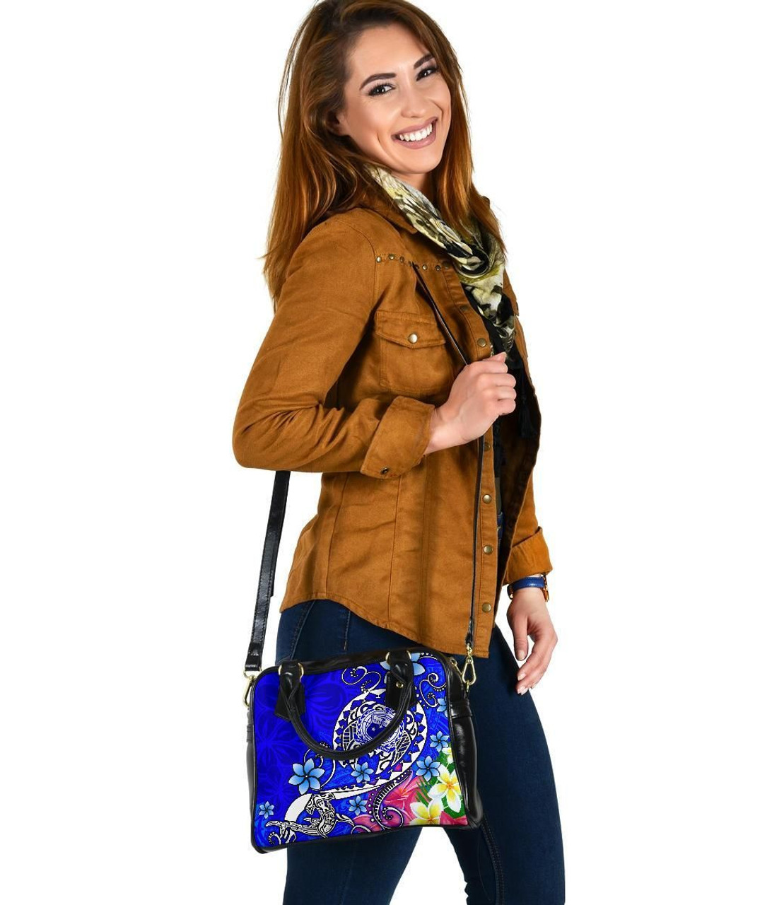 Samoa Shoulder Handbag - Turtle Plumeria (Blue) 5