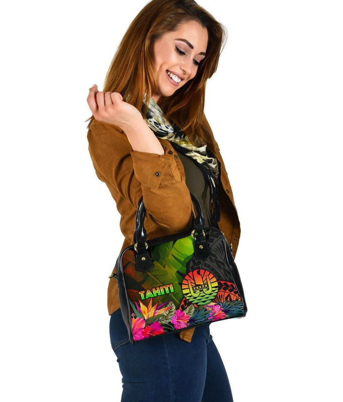 Tahiti Polynesian Shoulder Handbag - Hibiscus And Banana Leaves 2