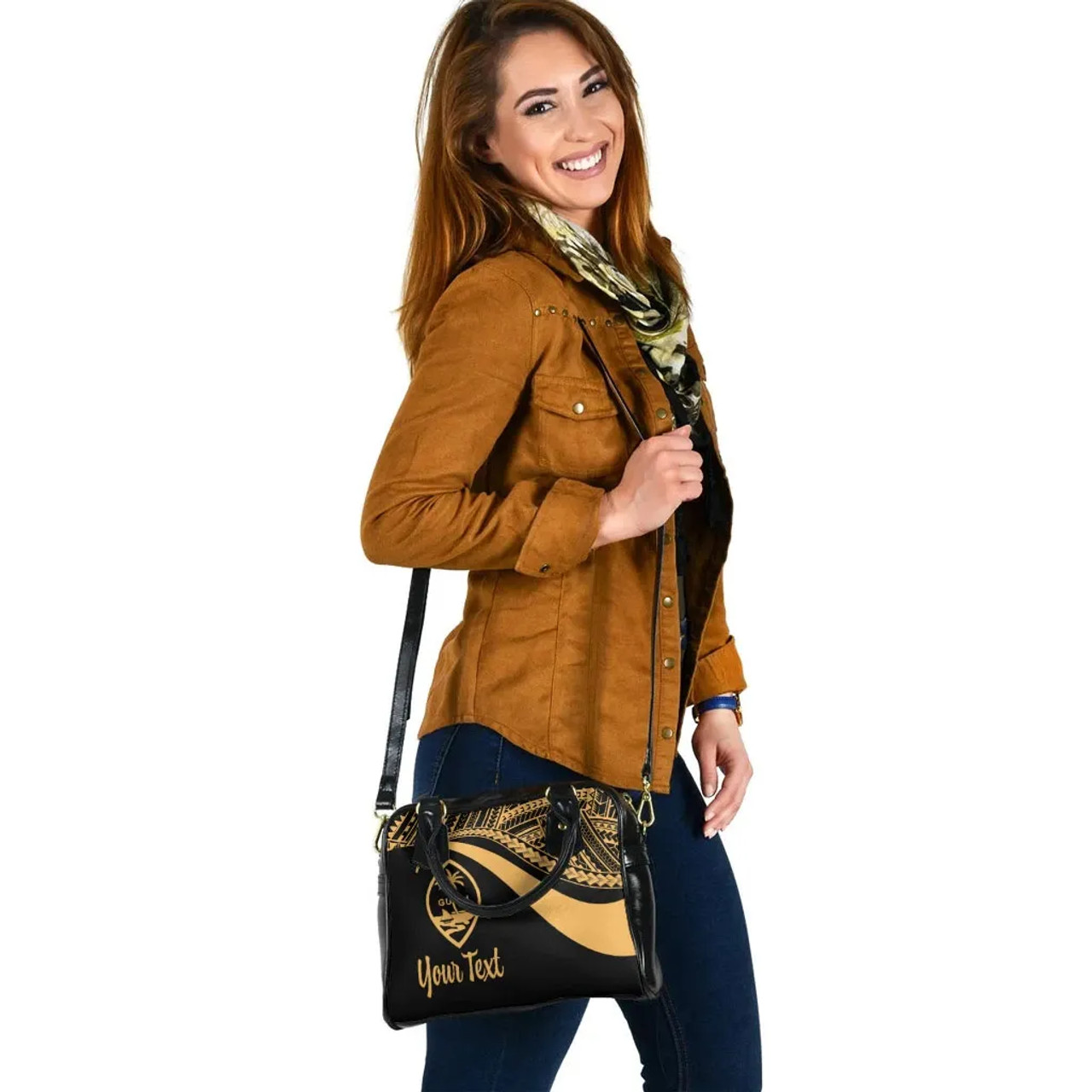 Guam Custom Personalised Shoulder Handbag - Gold Polynesian Tentacle Tribal Pattern 5