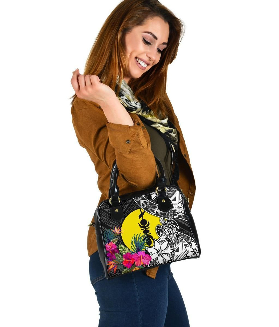 New Caledonia Shoulder Handbag - Turtle Plumeria Banana Leaf Crest 2