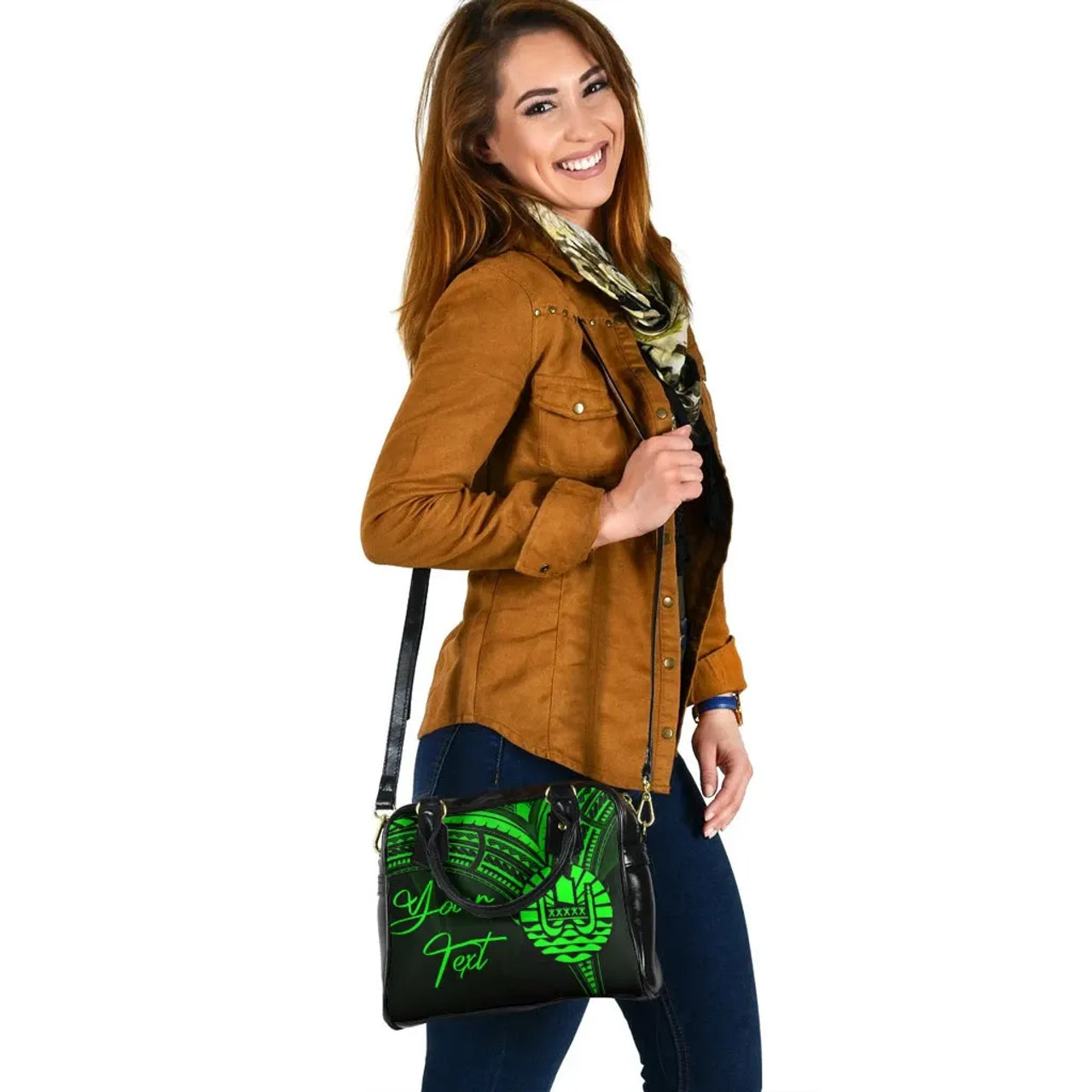 French Polynesia Custom Personalised Shoulder Handbag - Cross Style Green Style 3