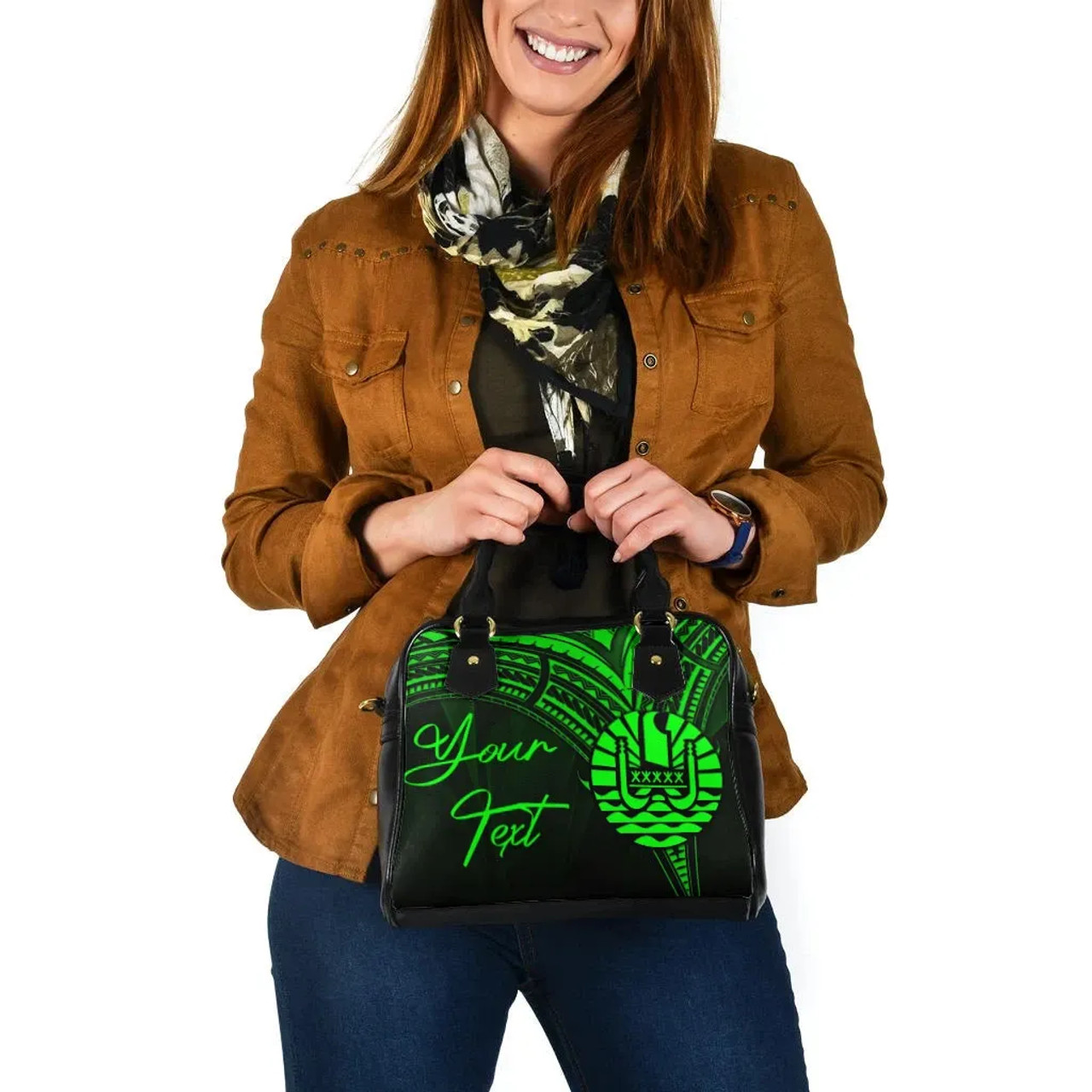 French Polynesia Custom Personalised Shoulder Handbag - Cross Style Green Style 4