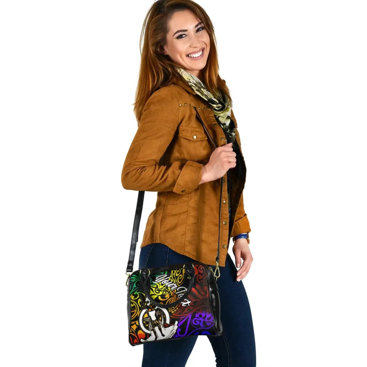 Vanuatu Custom Personalised Shoulder Handbag - Rainbow Polynesian Pattern 3