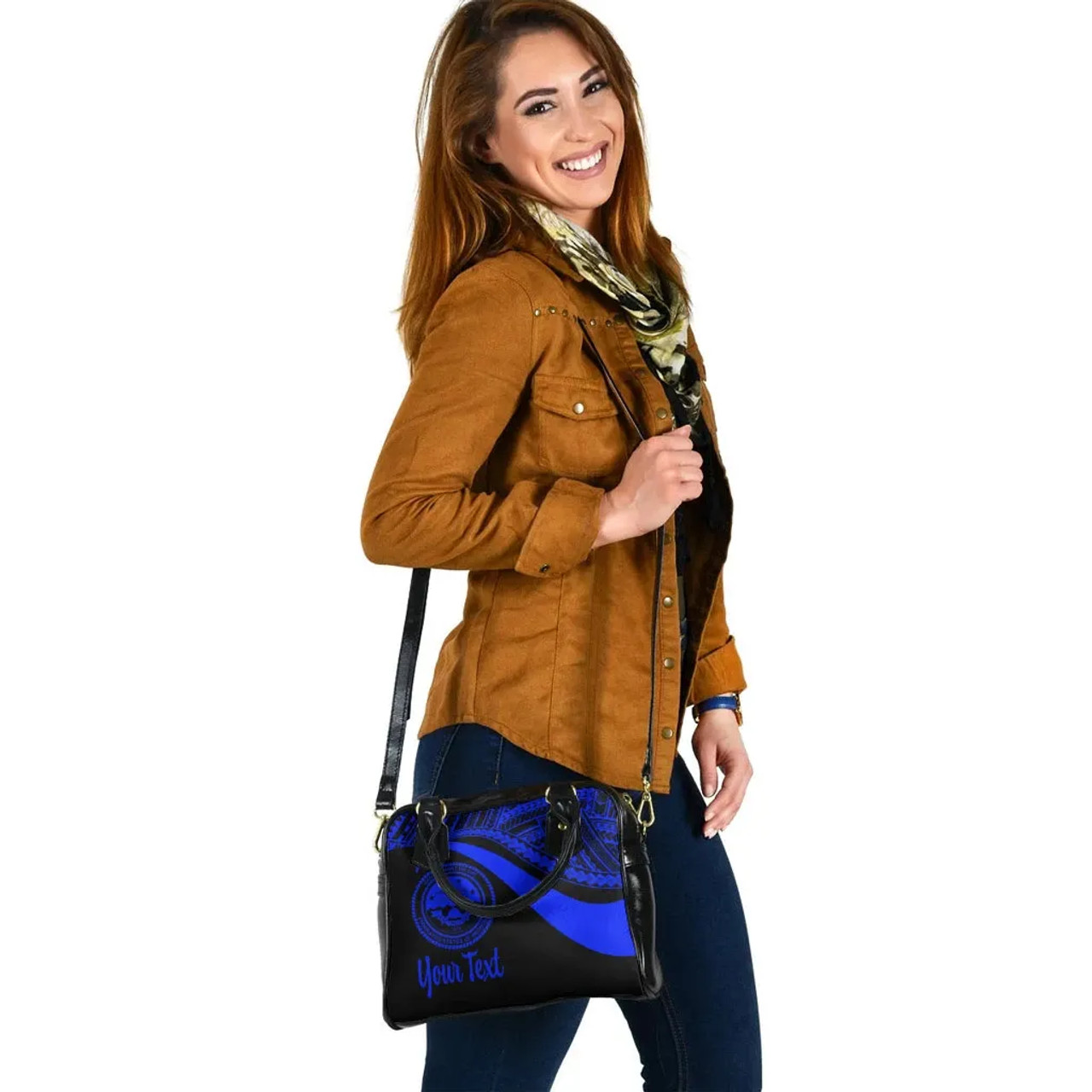 Federated States Of Micronesia Custom Personalised Shoulder Handbag - Blue Polynesian Tentacle Tribal Pattern 5