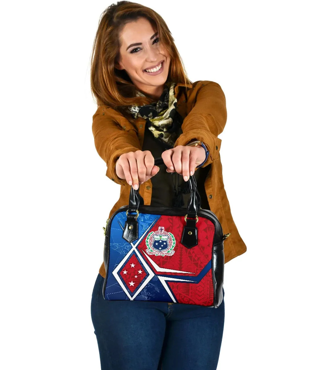 Samoa Shoulder Handbag - Samoa Flag With Polynesian Patterns 1