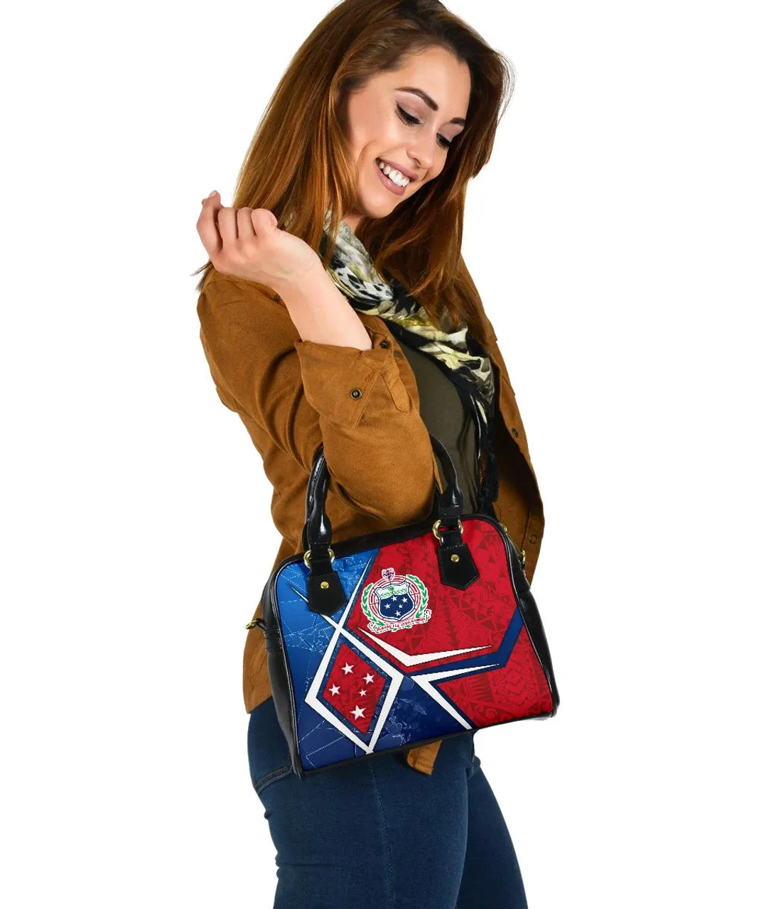 Samoa Shoulder Handbag - Samoa Flag With Polynesian Patterns 2