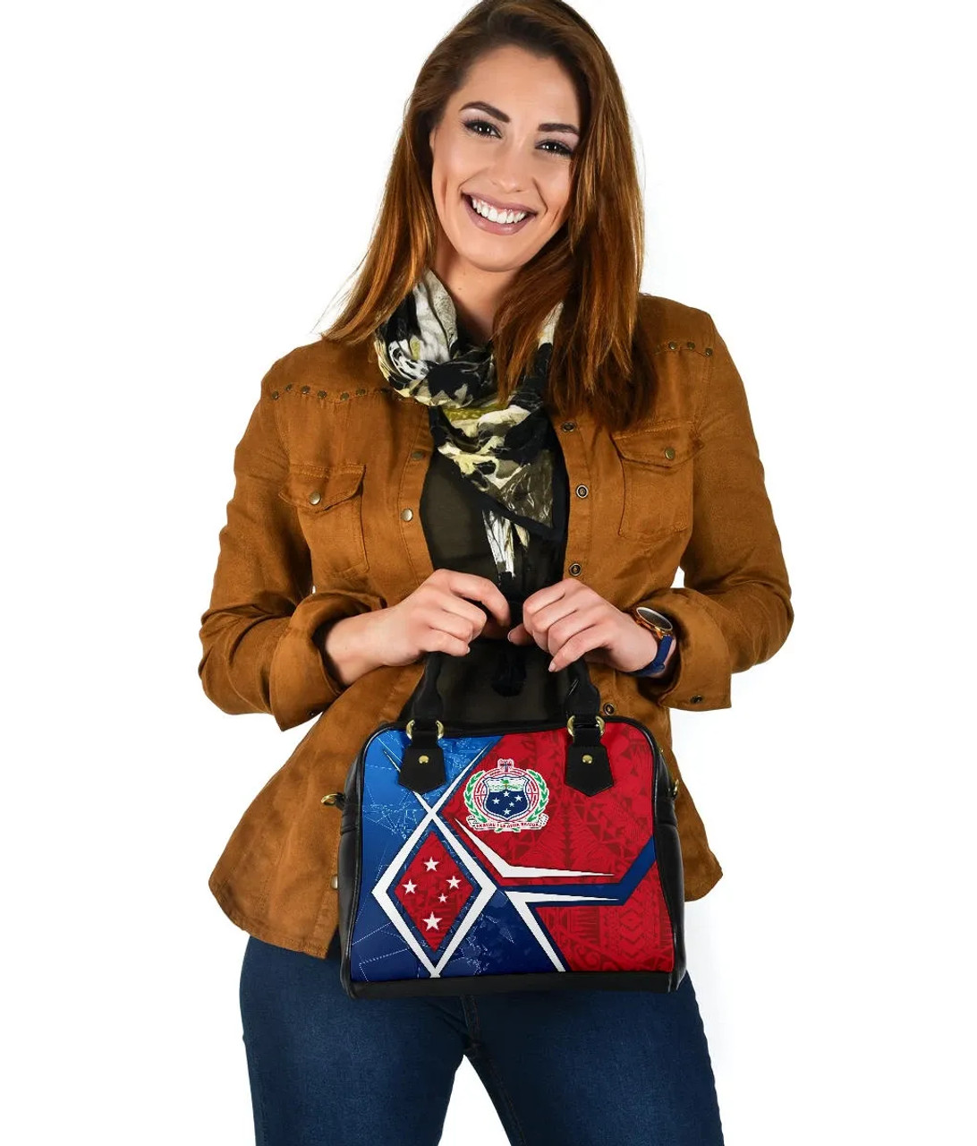 Samoa Shoulder Handbag - Samoa Flag With Polynesian Patterns 4