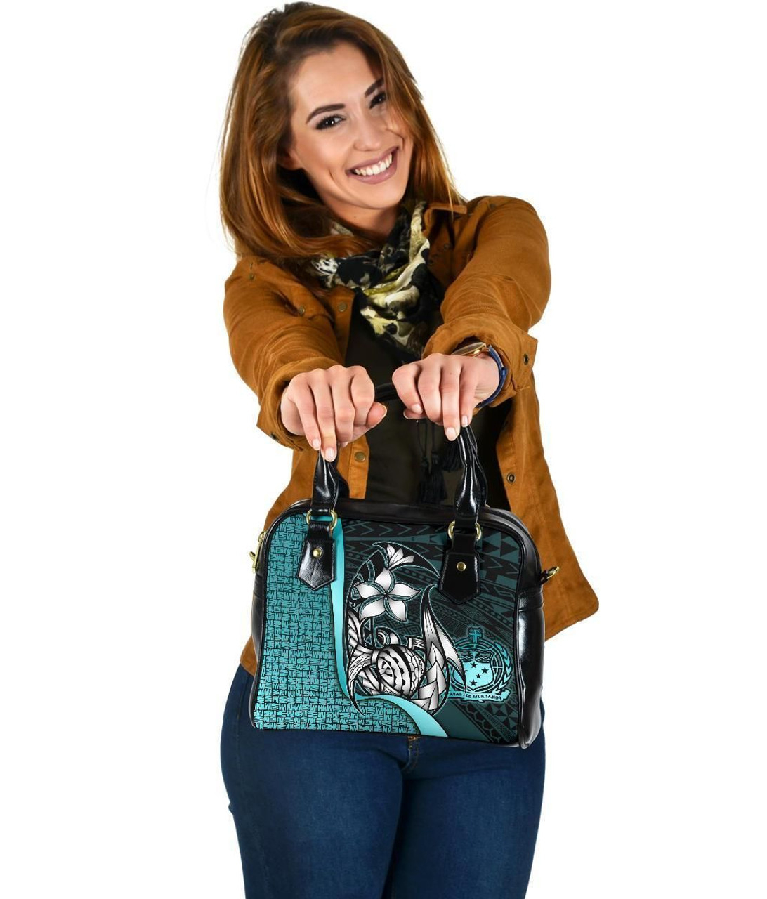 Samoa Polynesian Shoulder Handbag Turquoise - Turtle With Hook 1