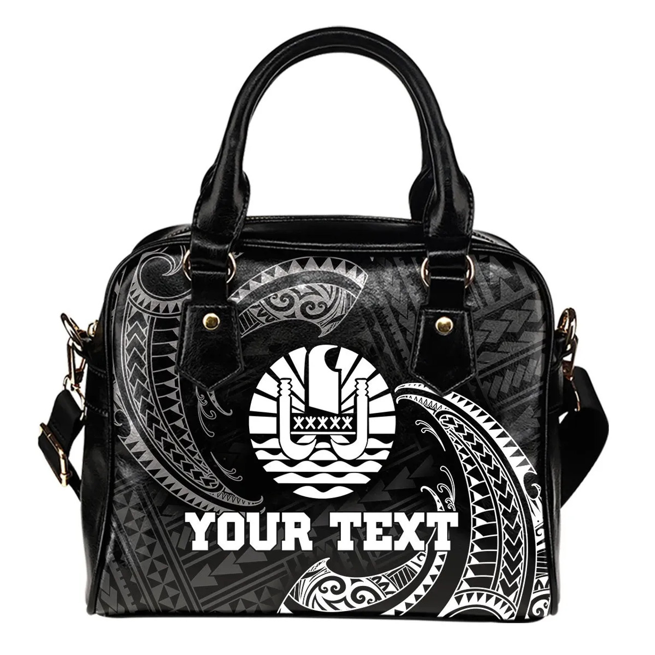 Tahiti Polynesian Custom Personalised Shoulder Handbag - White Tribal Wave 1