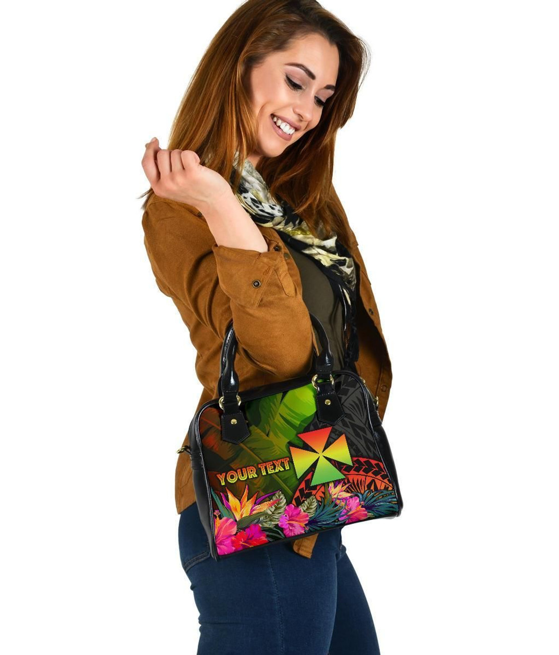 Wallis And Futuna Polynesian Personalised Shoulder Handbag - Hibiscus And Banana Leaves 2