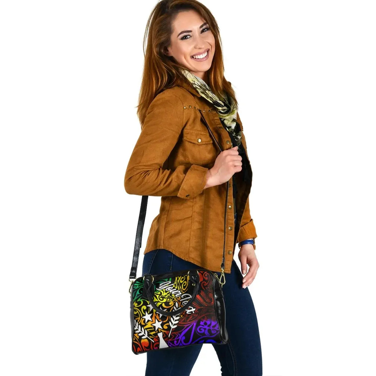 Kosrae Custom Personalised Shoulder Handbag - Rainbow Polynesian Pattern 2