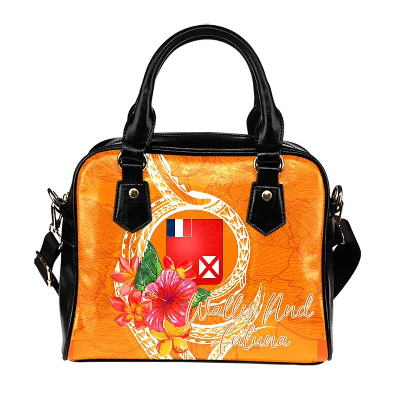 Wallis And Futuna Polynesian Shoulder Handbag - Orange Floral With Seal 1