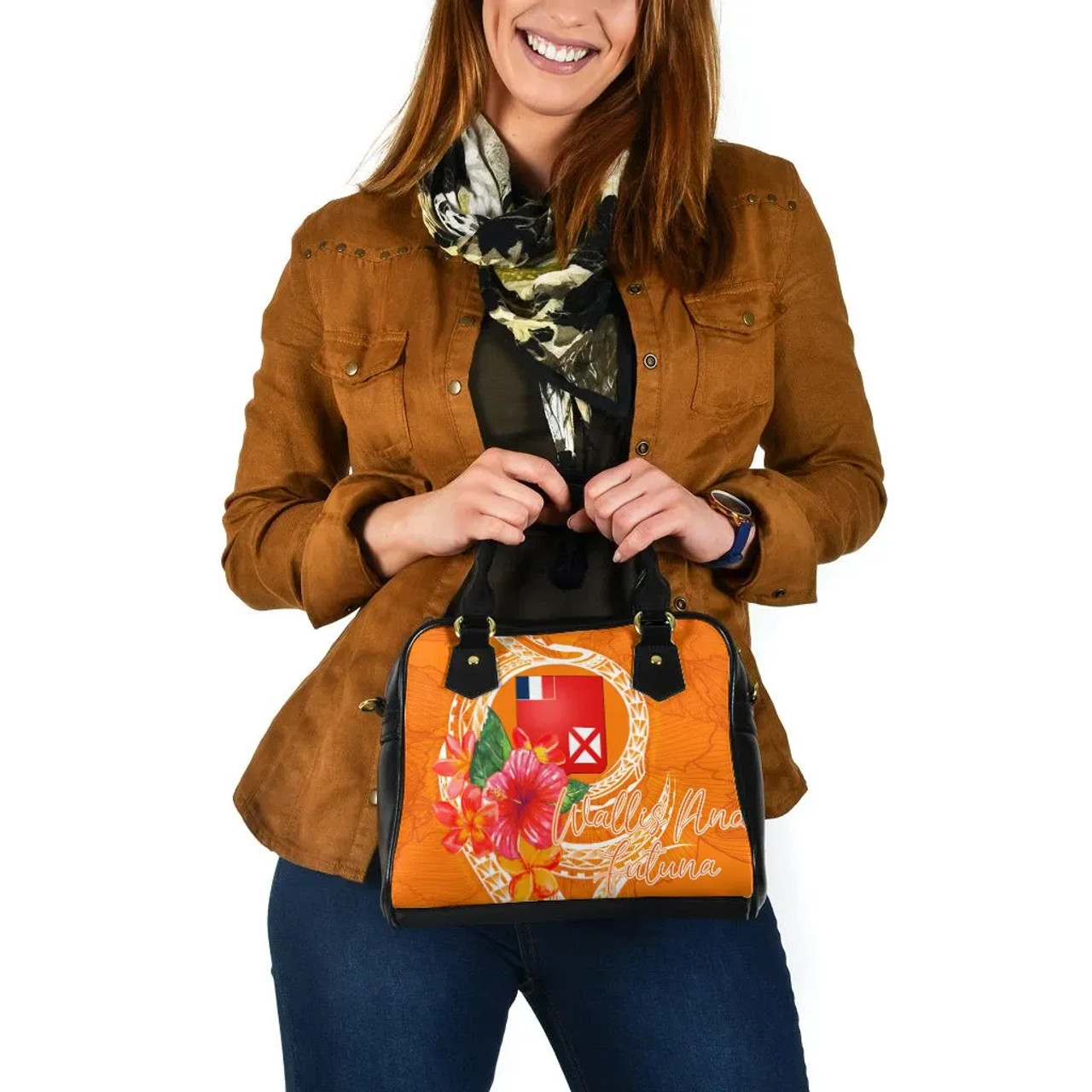 Wallis And Futuna Polynesian Shoulder Handbag - Orange Floral With Seal 6