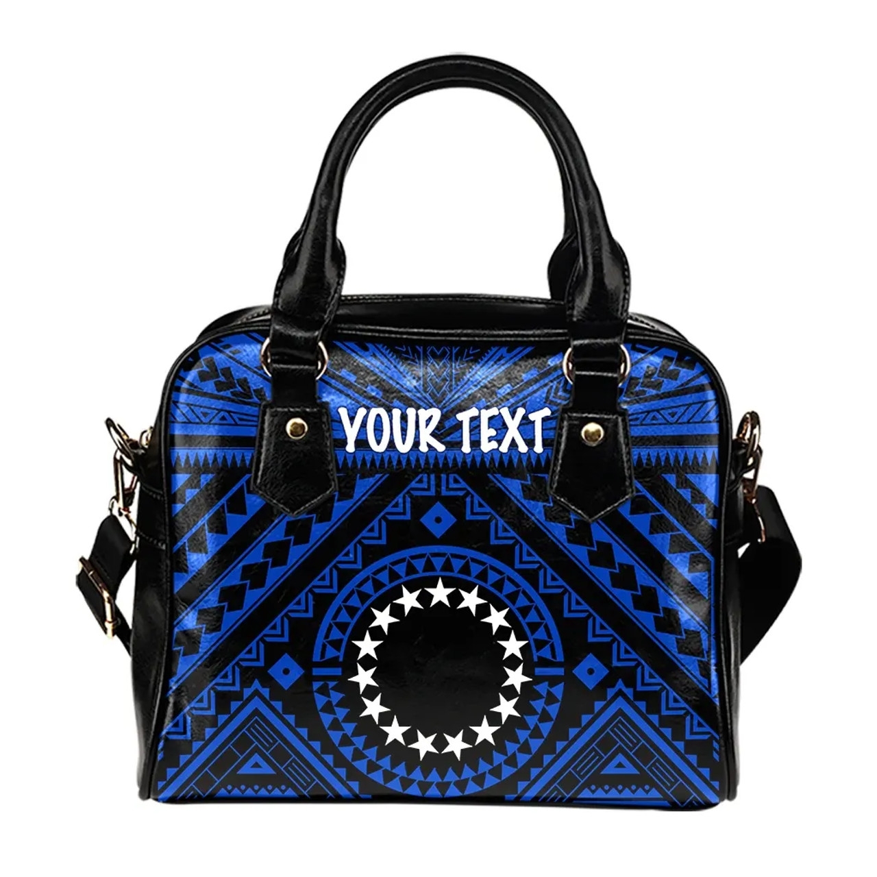 Cook Islands Personalised Shoulder Handbag - Seal With Polynesian Tattoo Style (Blue) 3